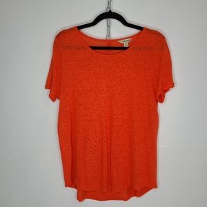 Lucky Brand Top Short Sleeve Scoop Neck Knit Semi-Sheer Red Orange Size Medium…
